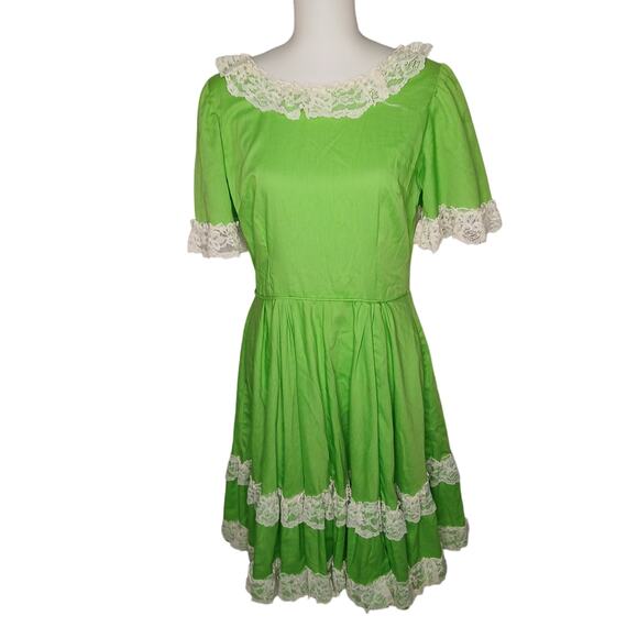 Vintage Sears Country Western Line Dancing Circle Dress 1960s Bright Green - Picture 1 of 9